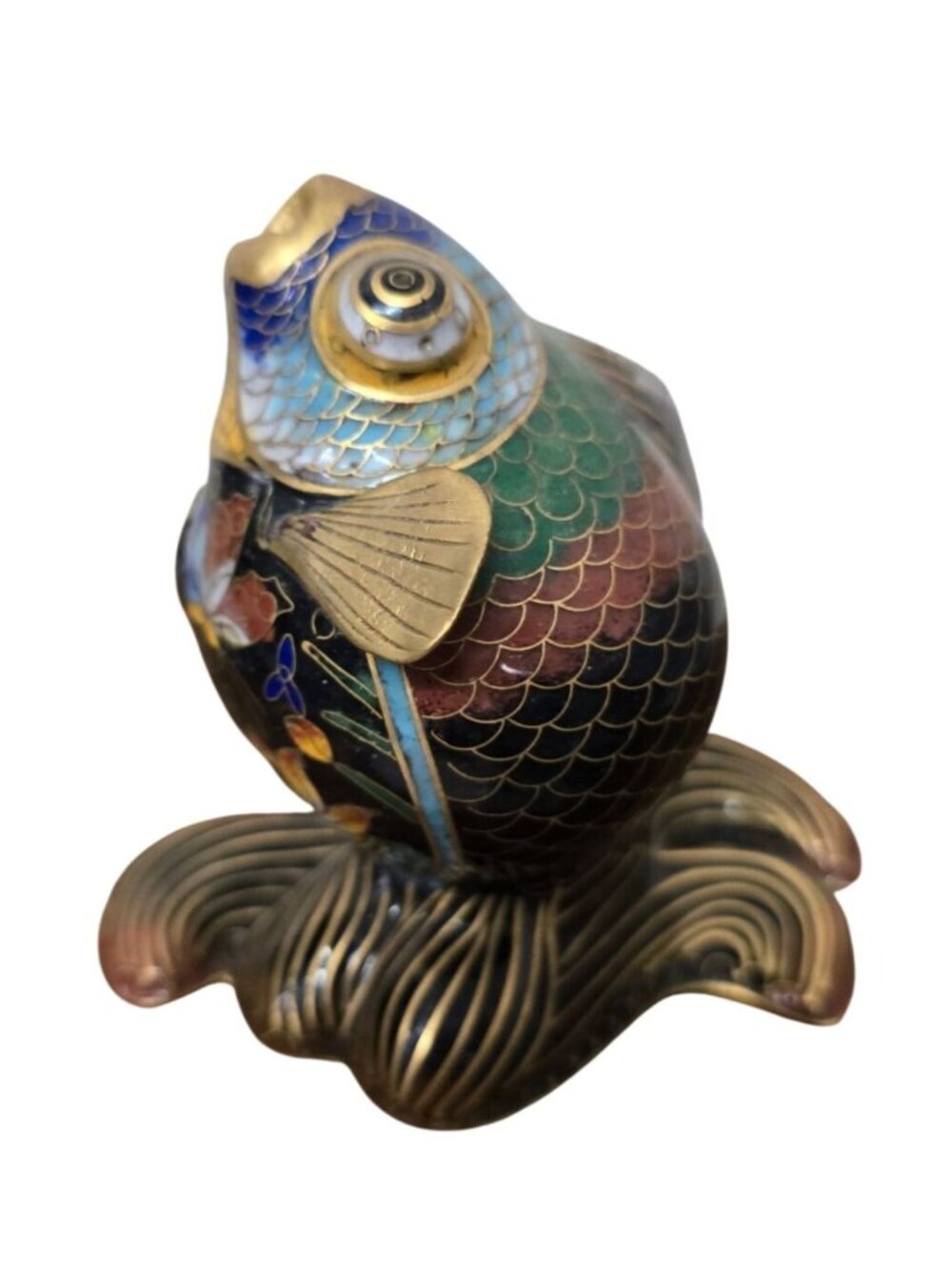 4" Cloisonne Enamel Brass Goldfish Figurine